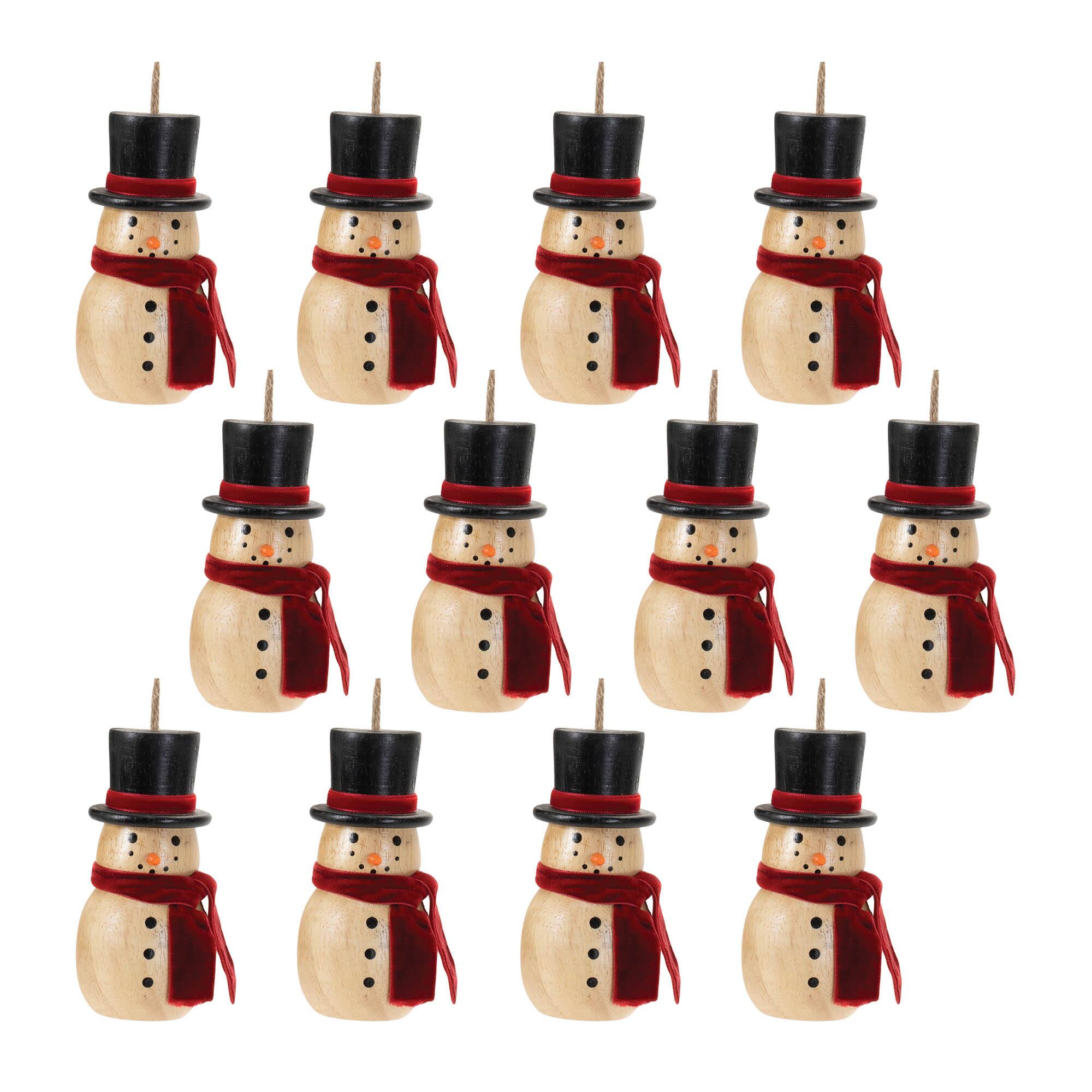 Wooden Snowman Christmas Ornaments, 12ct.